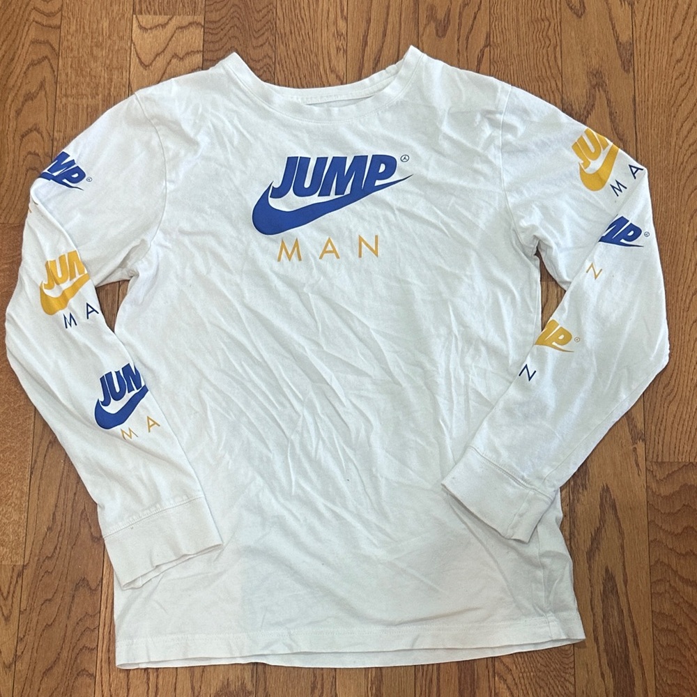 Jump Kids White and Blue Long Sleeve Tee with Gold Accents